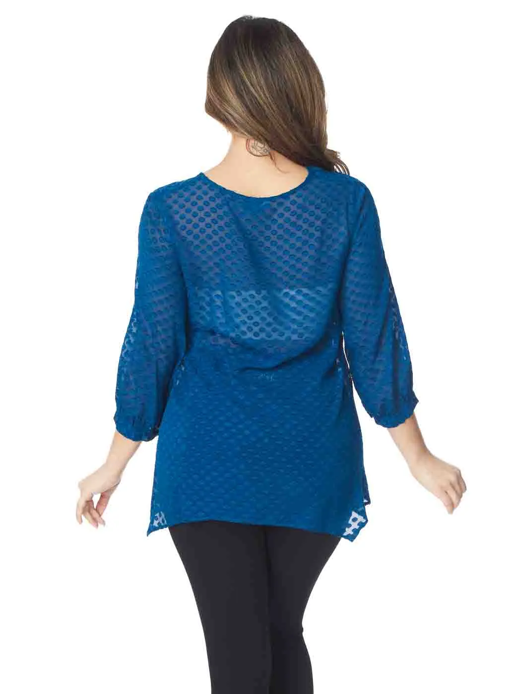 Tianello "Pebbles" Washable Silk Jacquard Leni Blouse-Midnight Teal