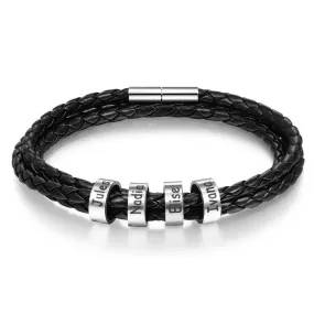 Valentine's Day Discount 50%OFF-Mens Leather Braided Bracelet With 4 Custom Beads