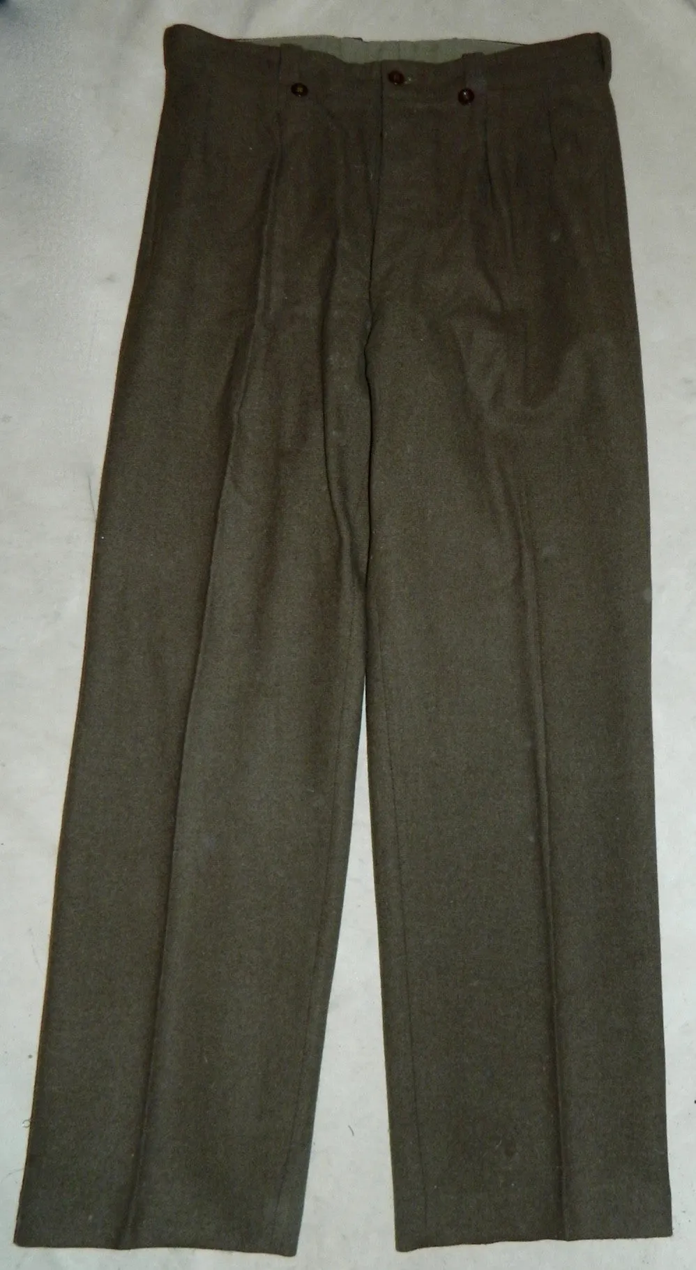 vintage 1940s French military pants WWII wool trousers OD pleated slacks heavy wool 37 inch waist