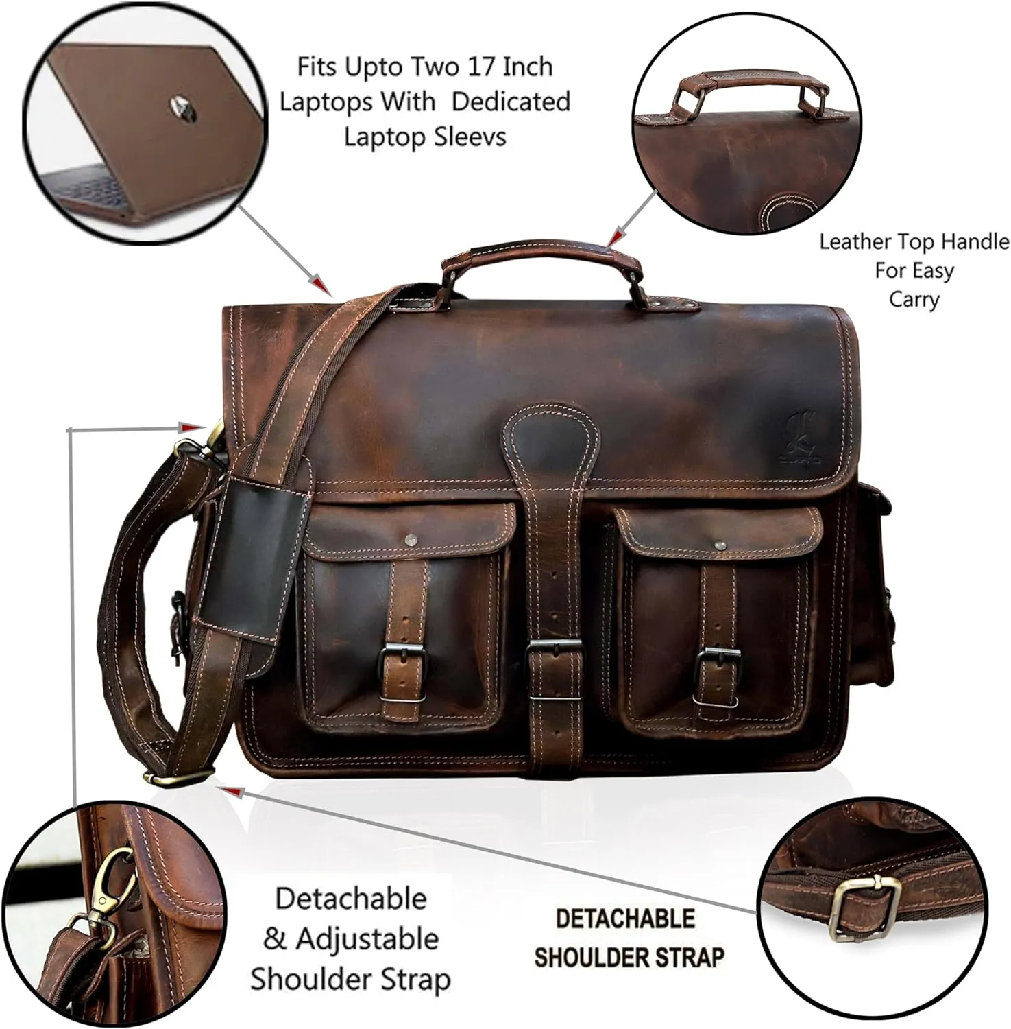 Vintage Brown Leather Laptop Messenger Bag: The Classic Briefcase Satchel for Men and Women