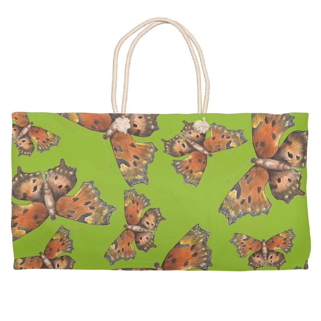 Weekend Tote (Cotton webbing or rope handles) Green Comma Butterfly  1