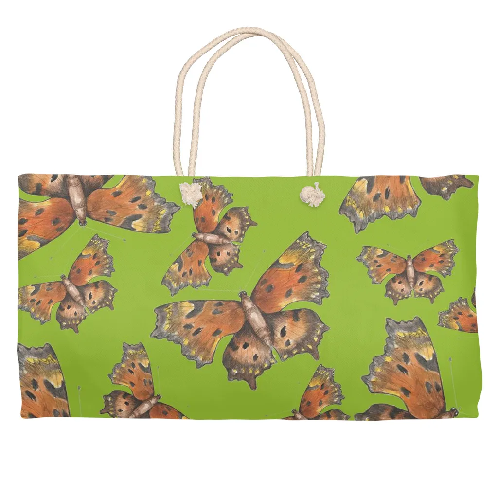 Weekend Tote (Cotton webbing or rope handles) Green Comma Butterfly  1