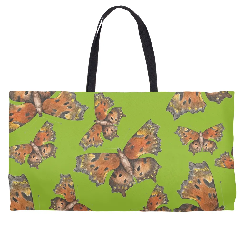 Weekend Tote (Cotton webbing or rope handles) Green Comma Butterfly  1