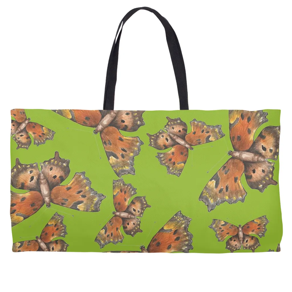 Weekend Tote (Cotton webbing or rope handles) Green Comma Butterfly  1