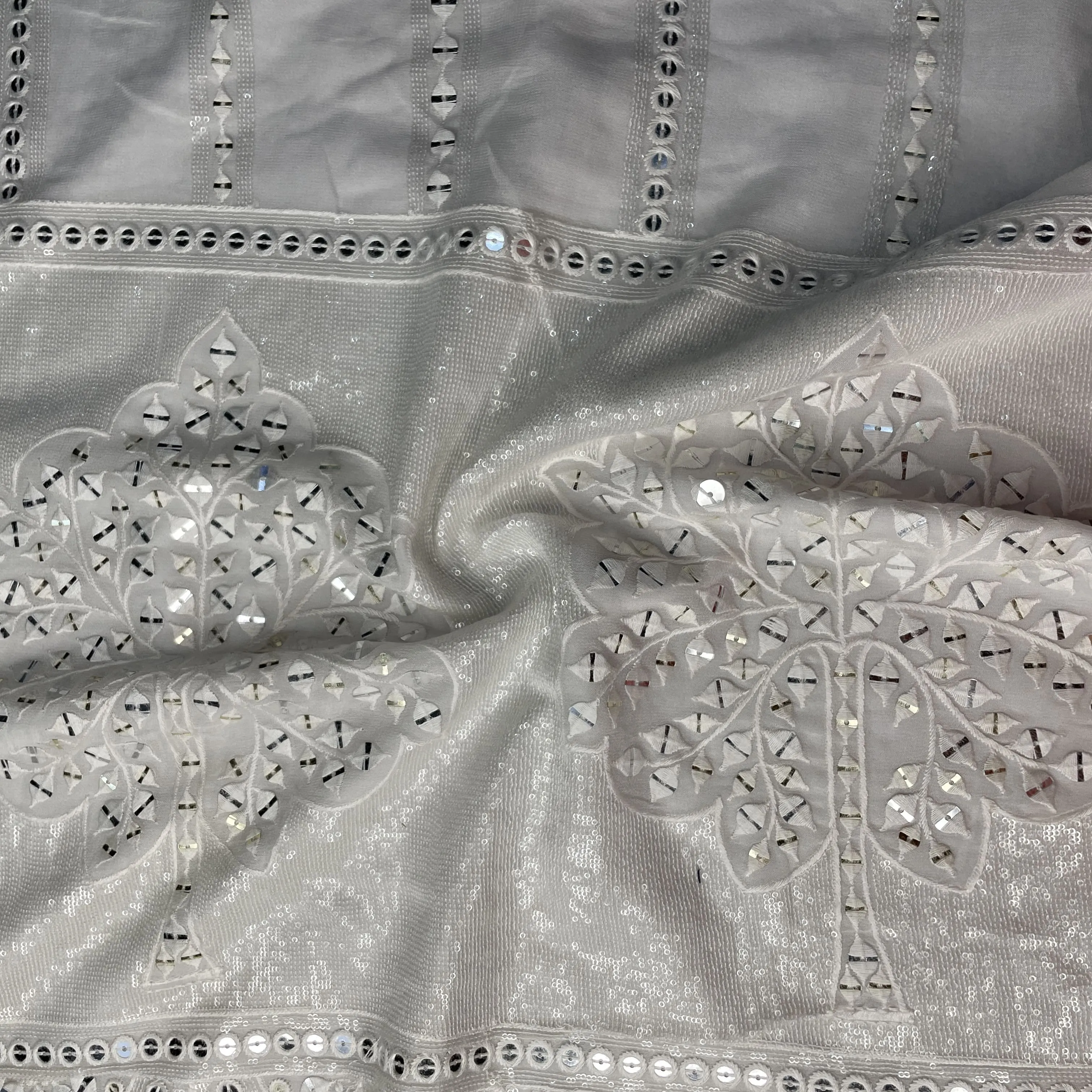 White Dyeable Sequins Embroidery Georgette Fabric 18786