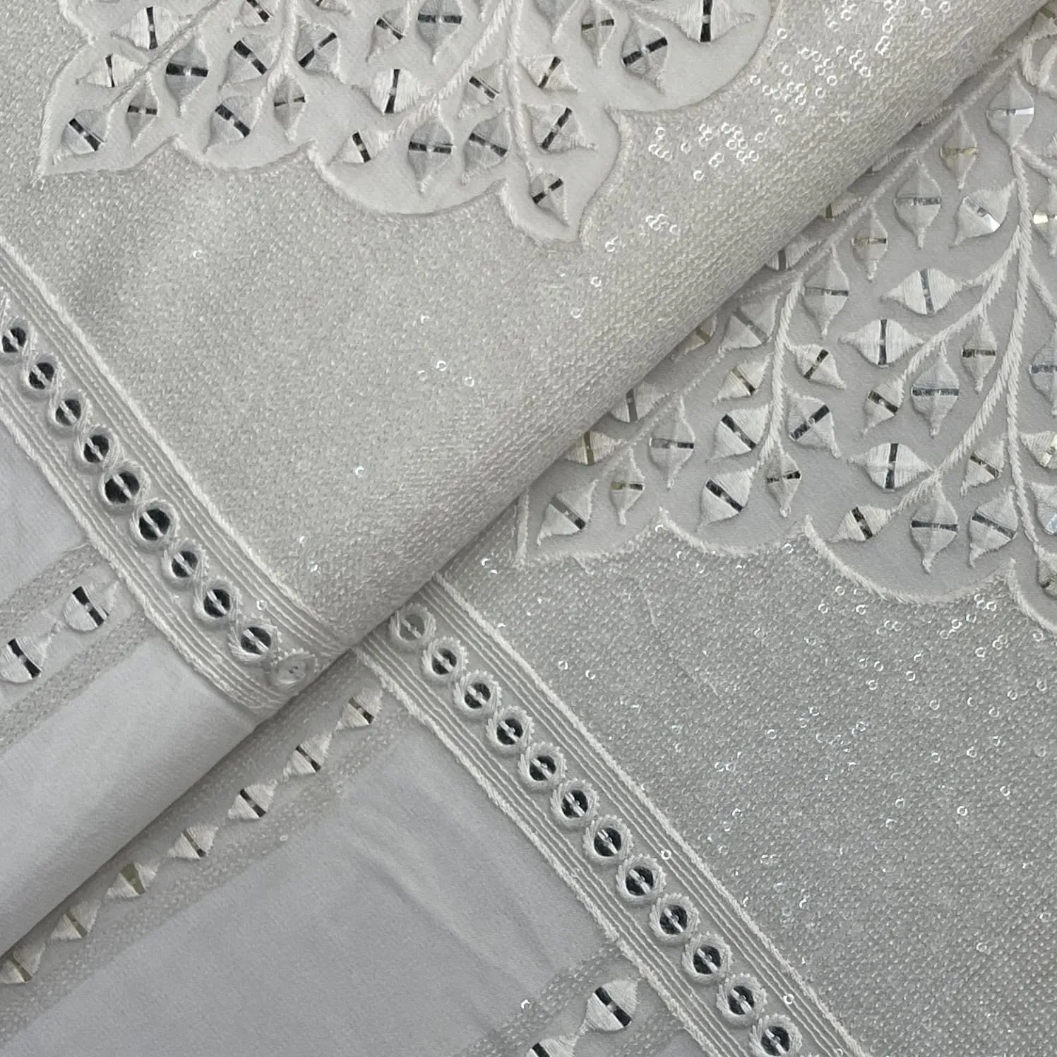 White Dyeable Sequins Embroidery Georgette Fabric 18786