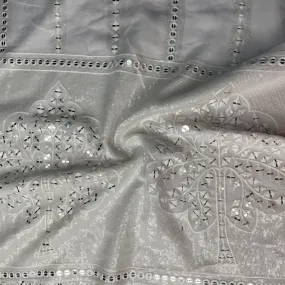 White Dyeable Sequins Embroidery Georgette Fabric 18786