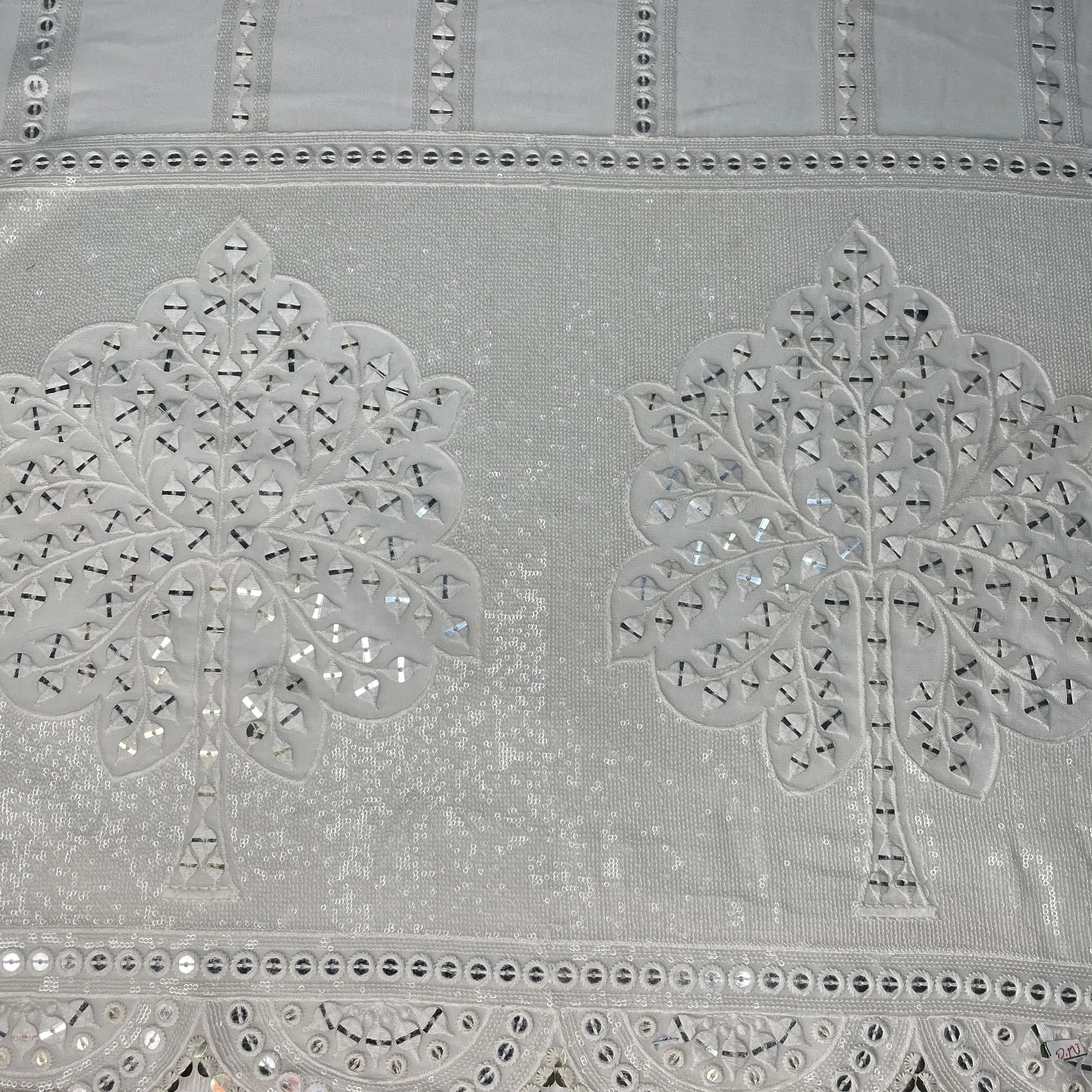 White Dyeable Sequins Embroidery Georgette Fabric 18786