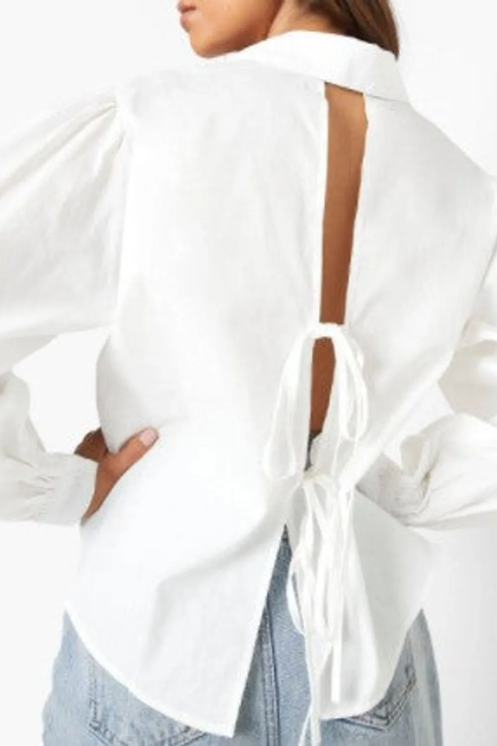 White Oversized Tie Back Detail Shirt