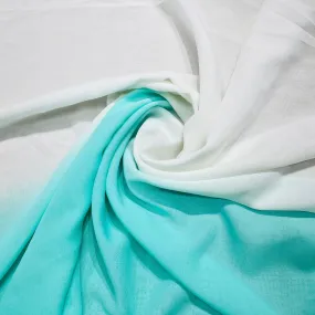 White with Sea Green Solid Georgette Fabic