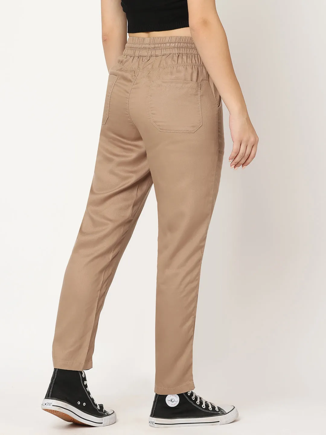 Women Dusty Rose High-Rise Paper Bag Pant