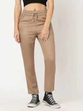 Women Dusty Rose High-Rise Paper Bag Pant