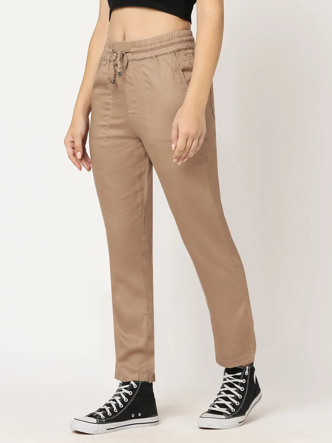 Women Dusty Rose High-Rise Paper Bag Pant