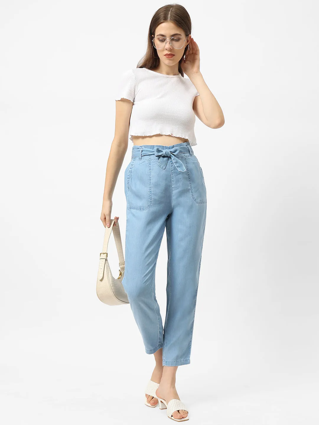 Women High-Rise Comfort Paper Bag Pants