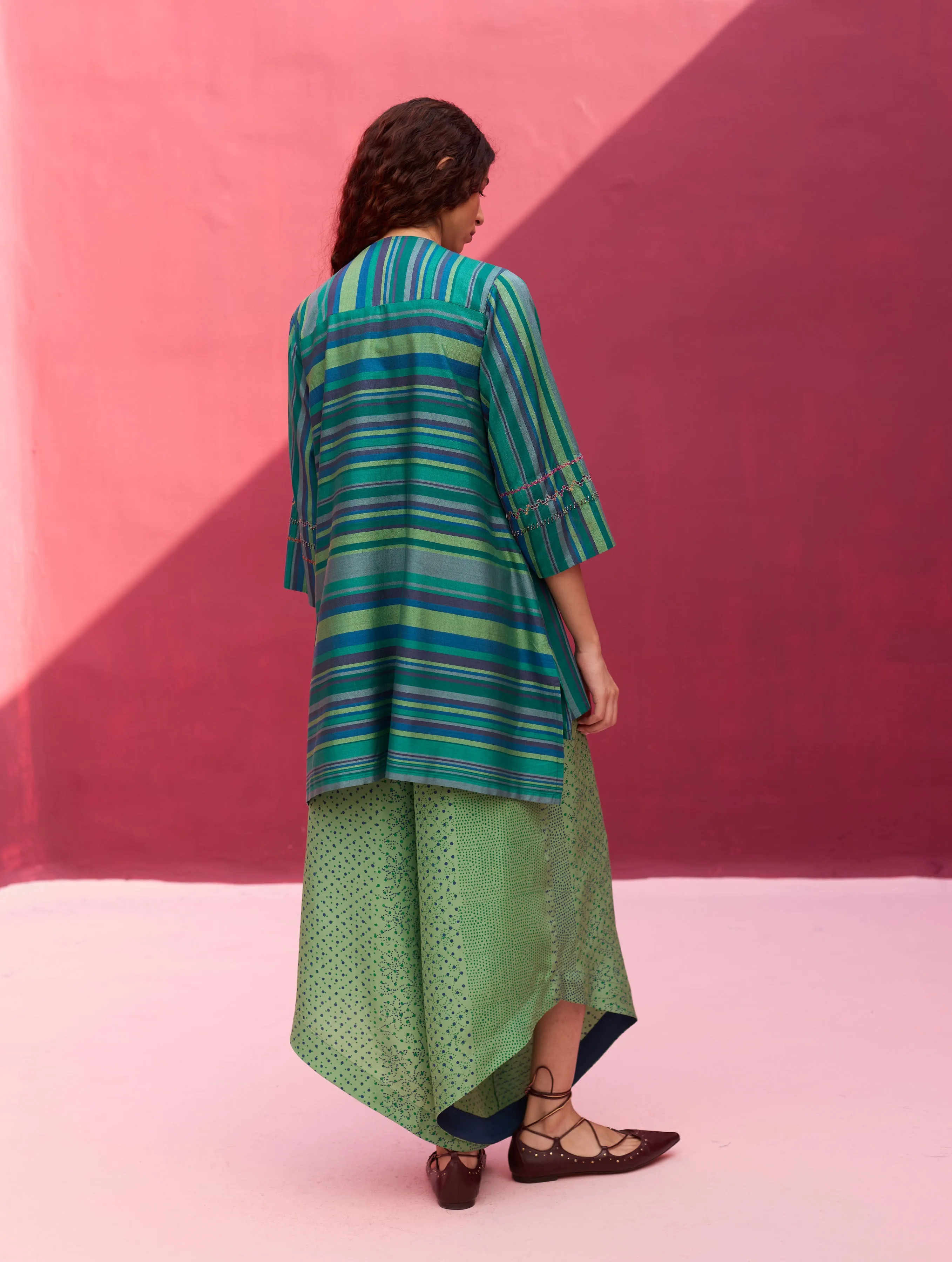 Zahira Block Printed Silk Pants - Peacock